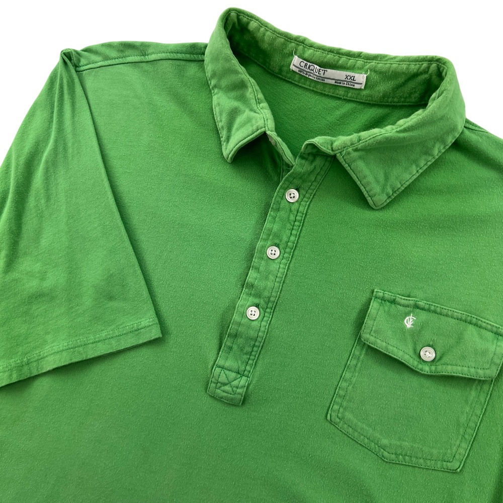 Criquet Polo Shirt Men XXL Green Organic Cotton Pocket Golf Prep Casual Resort